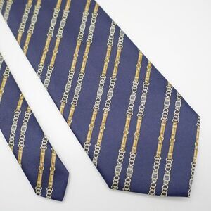 Rene Chagal Handmade Blue Novelty Chains Print Wide Silk‎ Tie